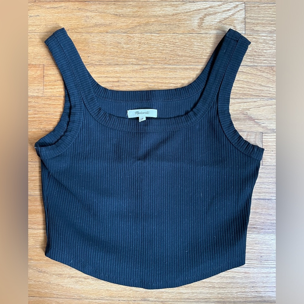 Madewell The Tailored Crop Tank in Sleekhold - Size MEDIUM in BLACK